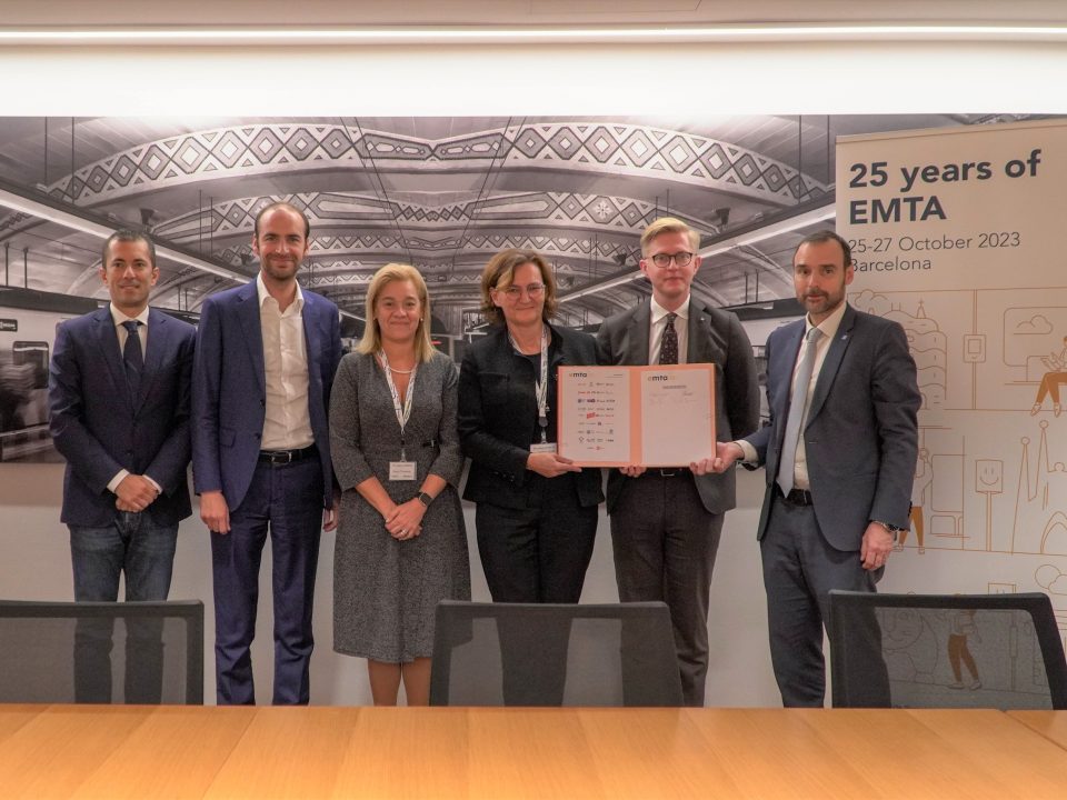 Marco Gabusi, Grégoire de Lasteyrie, Carla Tavares, Dorthe Nøhr Pedersen, Anton  Fendert and Laurent Probst, signatories of the EMTA Barcelona Declaration on 27 October 2023