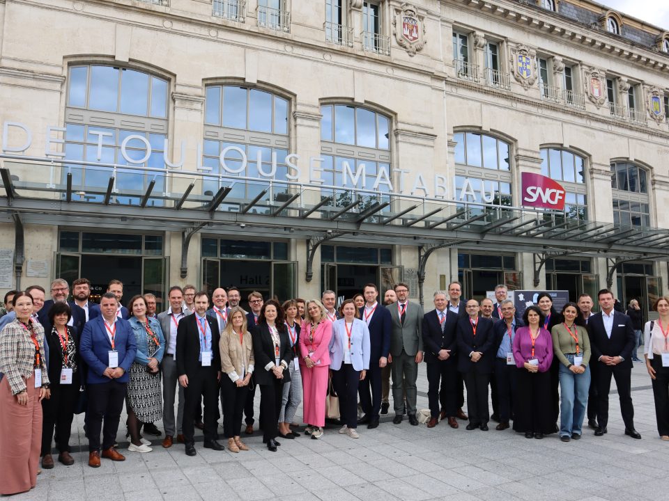 EMTA delegates in a group photo in front of Toulouse Matabiau station